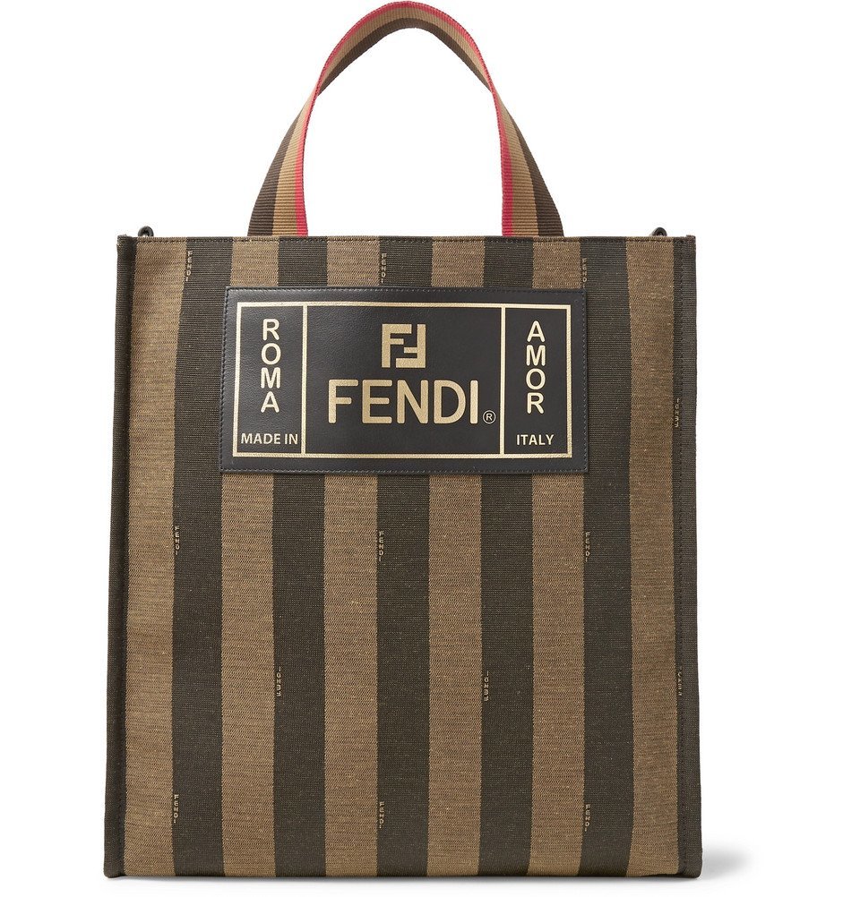 Fendi - Leather-Trimmed Striped Canvas Tote Bag - Men - Brown Fendi