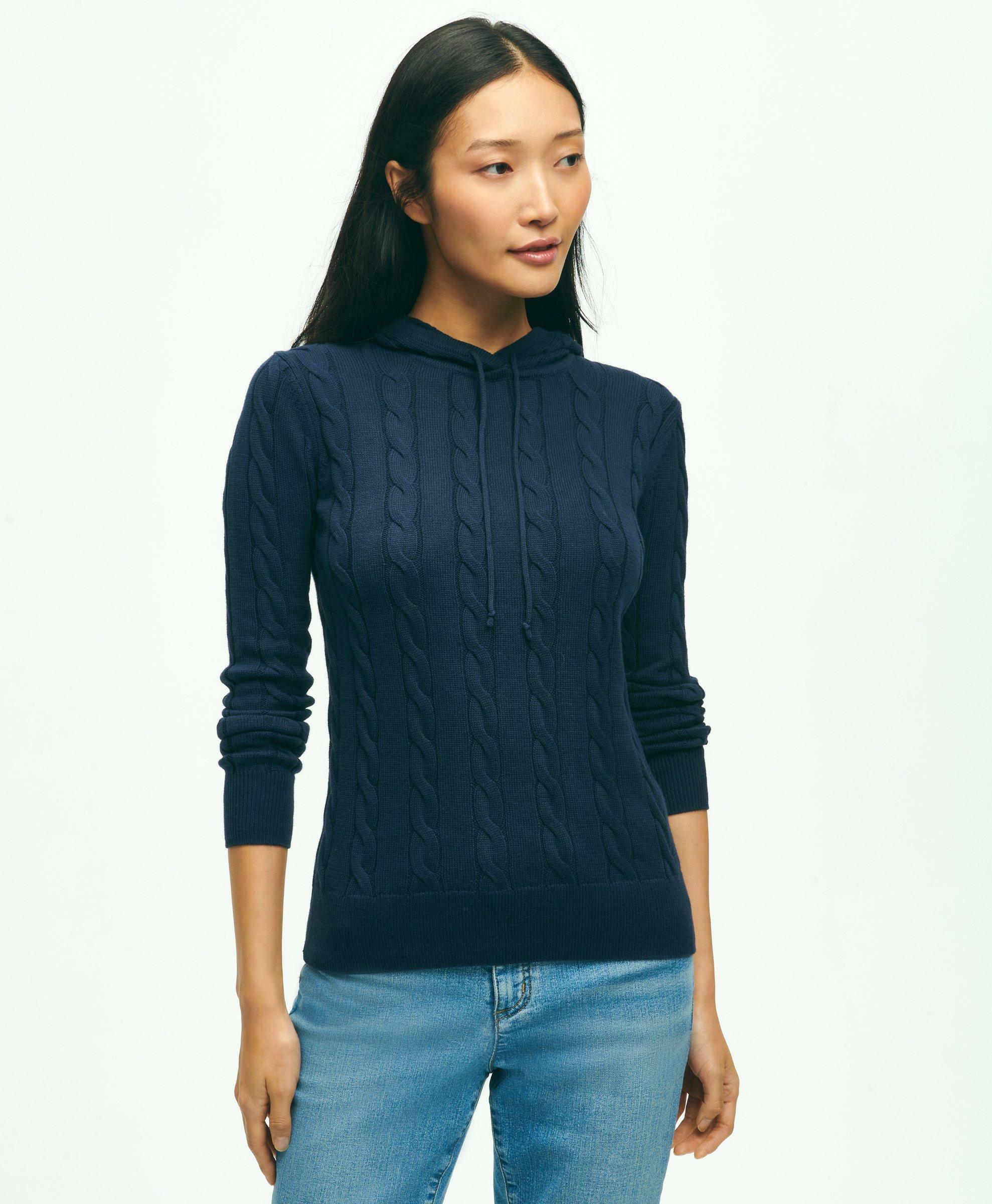 Brooks Brothers Women's Cotton Cable-Knit Hoodie | Navy