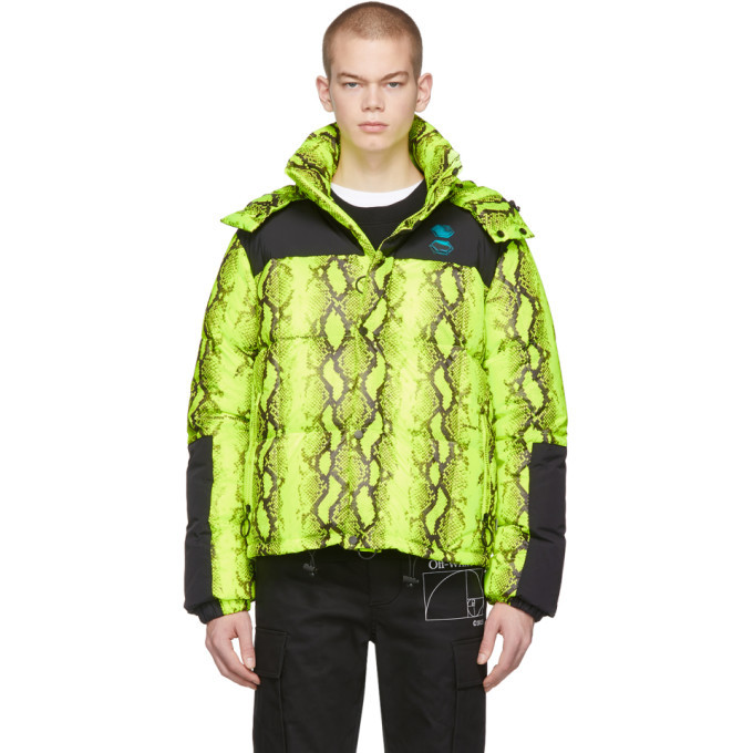 Off-White Yellow and Black Down Snake Puffer Jacket Off-White