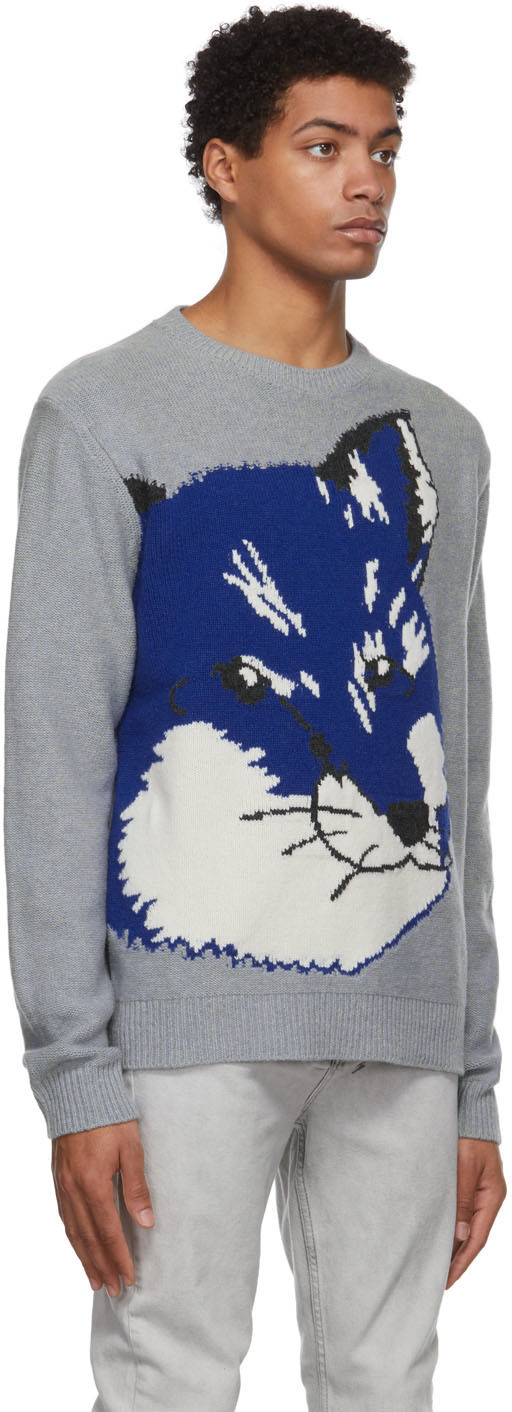 Maison Kitsuné Grey Big Fox Head Jacquard Sweater Maison Kitsune
