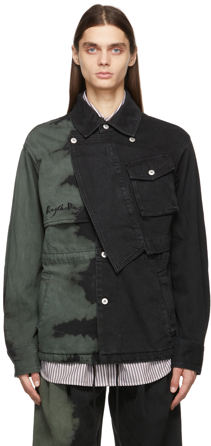 Feng Chen Wang Black & Khaki Tie-Dye Denim Jacket Feng Chen Wang