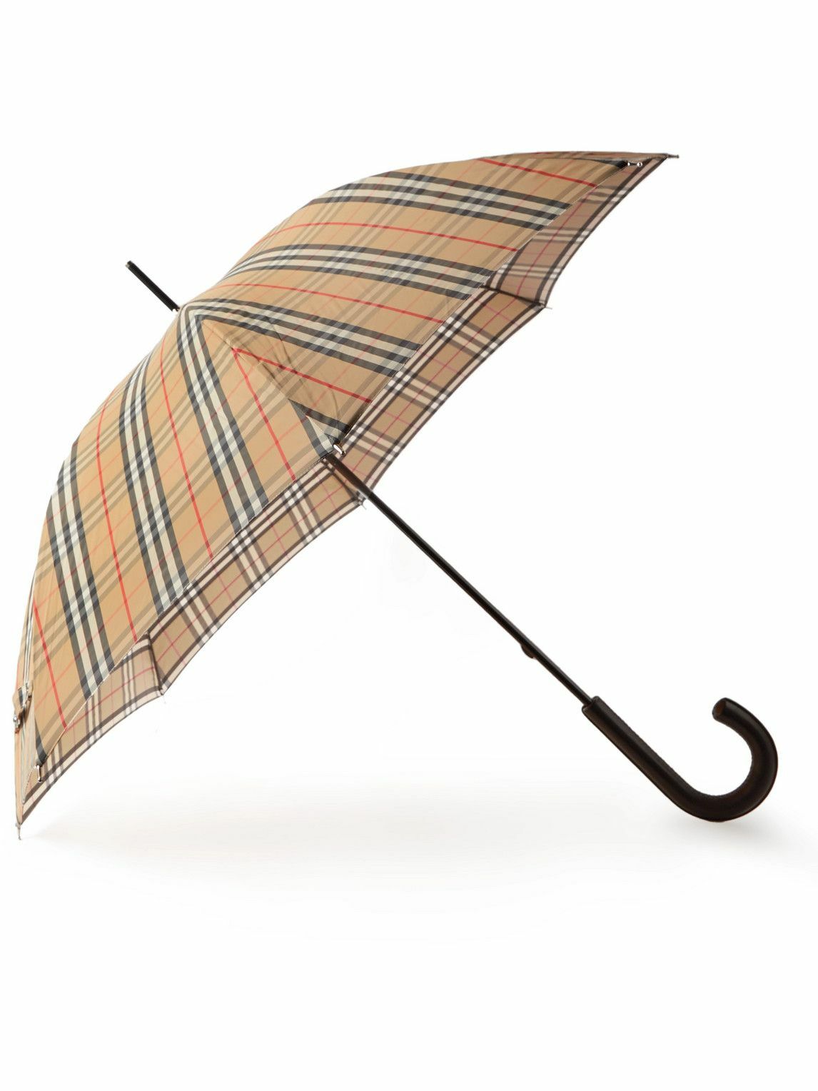 Burberry Checked Shell and Leather Umbrella Burberry