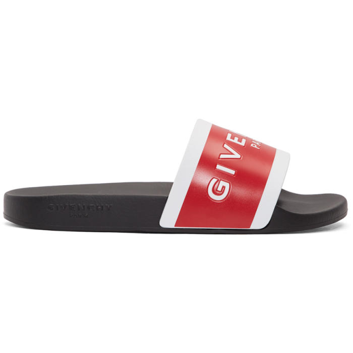 Givenchy Black and Red Logo Pool Slides Givenchy