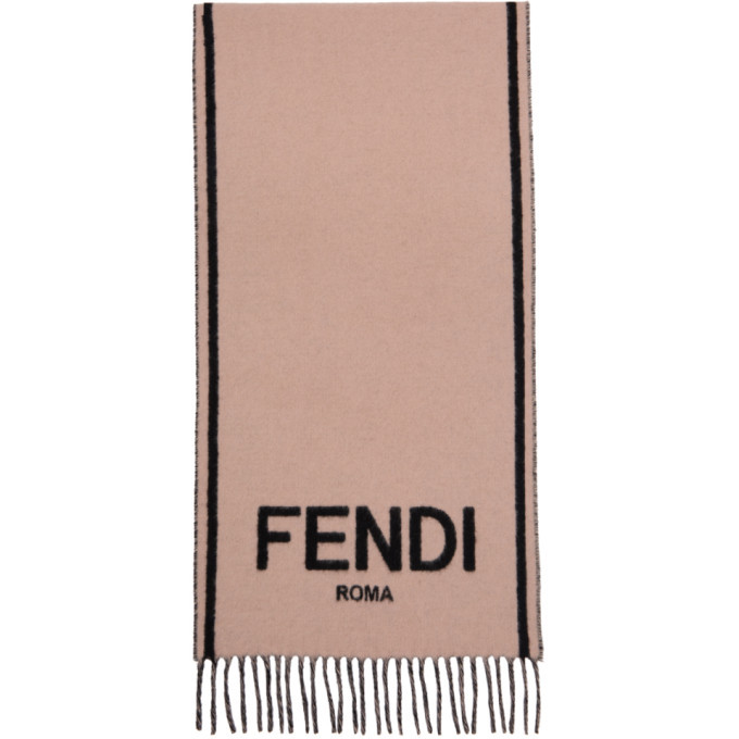 Fendi Black and Pink Cashmere Logo Scarf Fendi