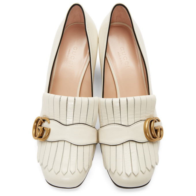 Gucci White GG Marmont Fringed Loafer 