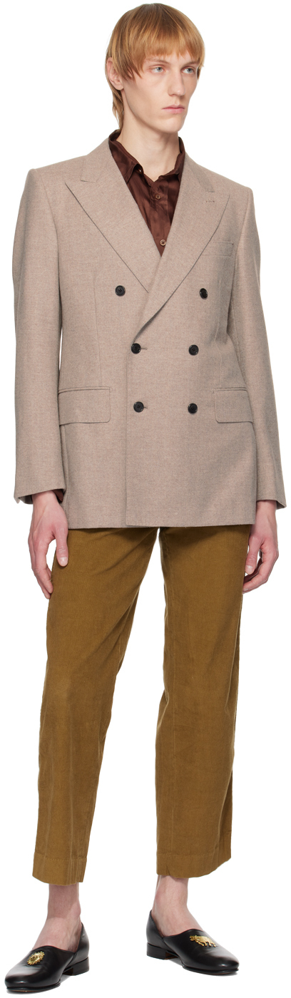 Double Collar Placket Blazer in Beige