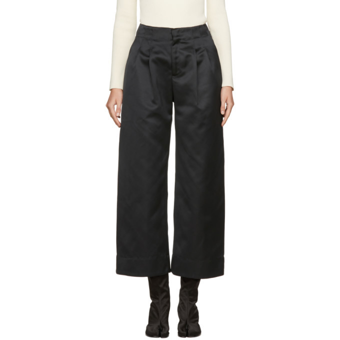 black satin wide leg trousers