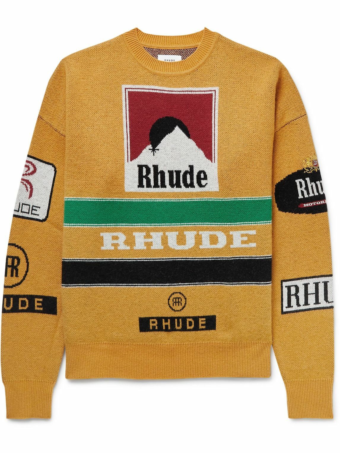 Rhude - Ayrton Logo-Jacquard Wool and Cashmere-Blend Sweater - Yellow Rhude