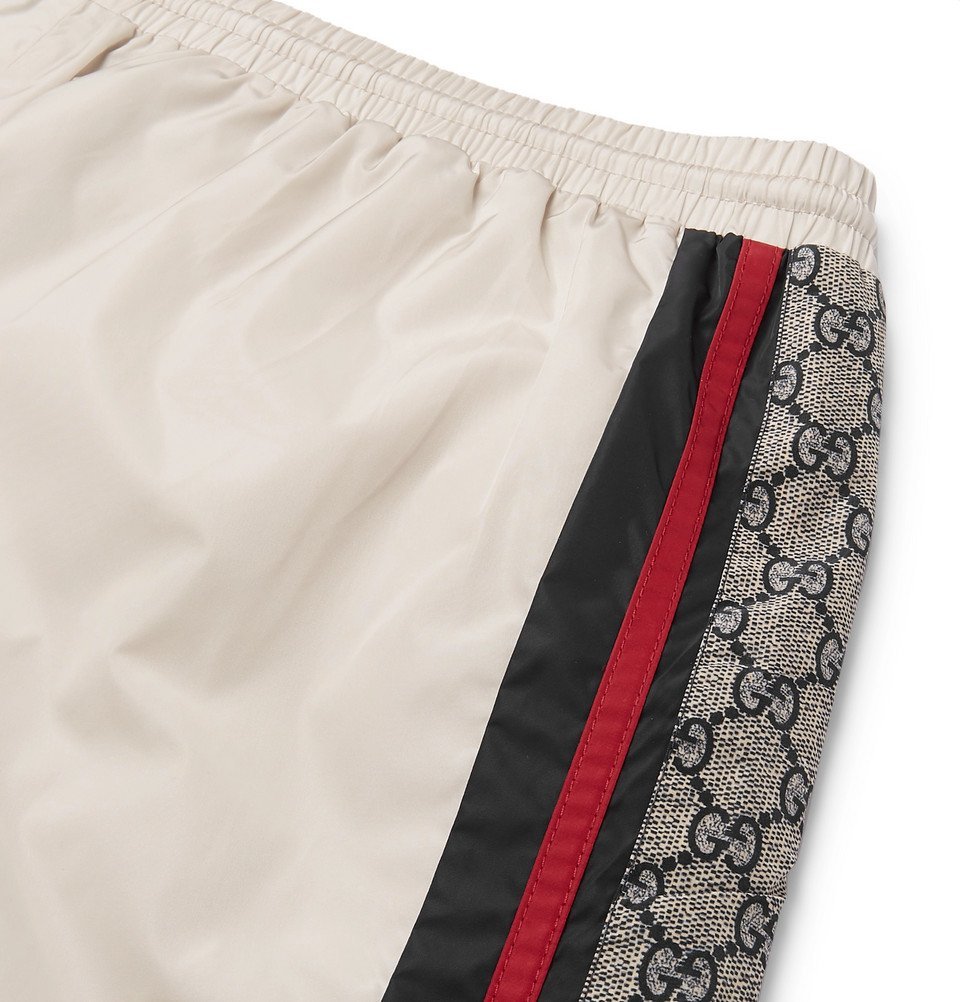 Gucci - Wide-Leg Long-Length Striped Logo-Print Swim Shorts - Ivory Gucci