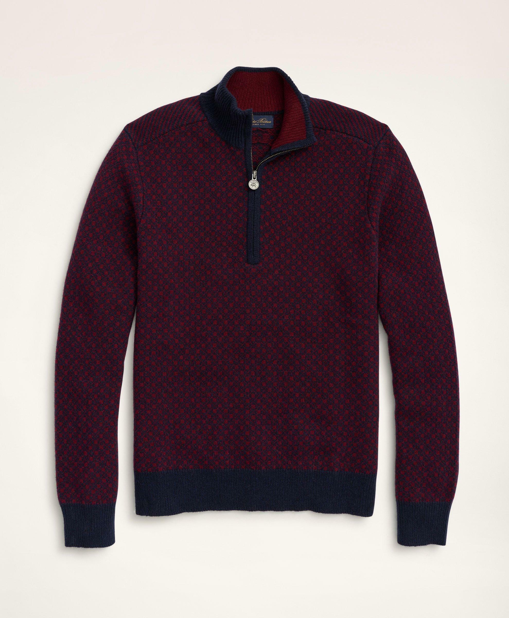 Brooks Brothers Men's Wool Nordic Half-Zip Sweater | Burgundy/Navy