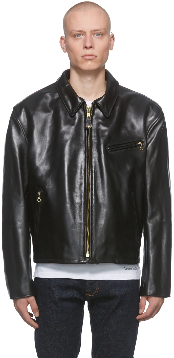 Schott Black Retro Motorcycle Leather Jacket Schott