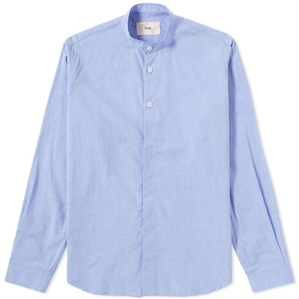 Folk Grandad Collar Shirt Blue Folk