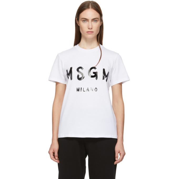 MSGM White Milano Logo T-Shirt MSGM