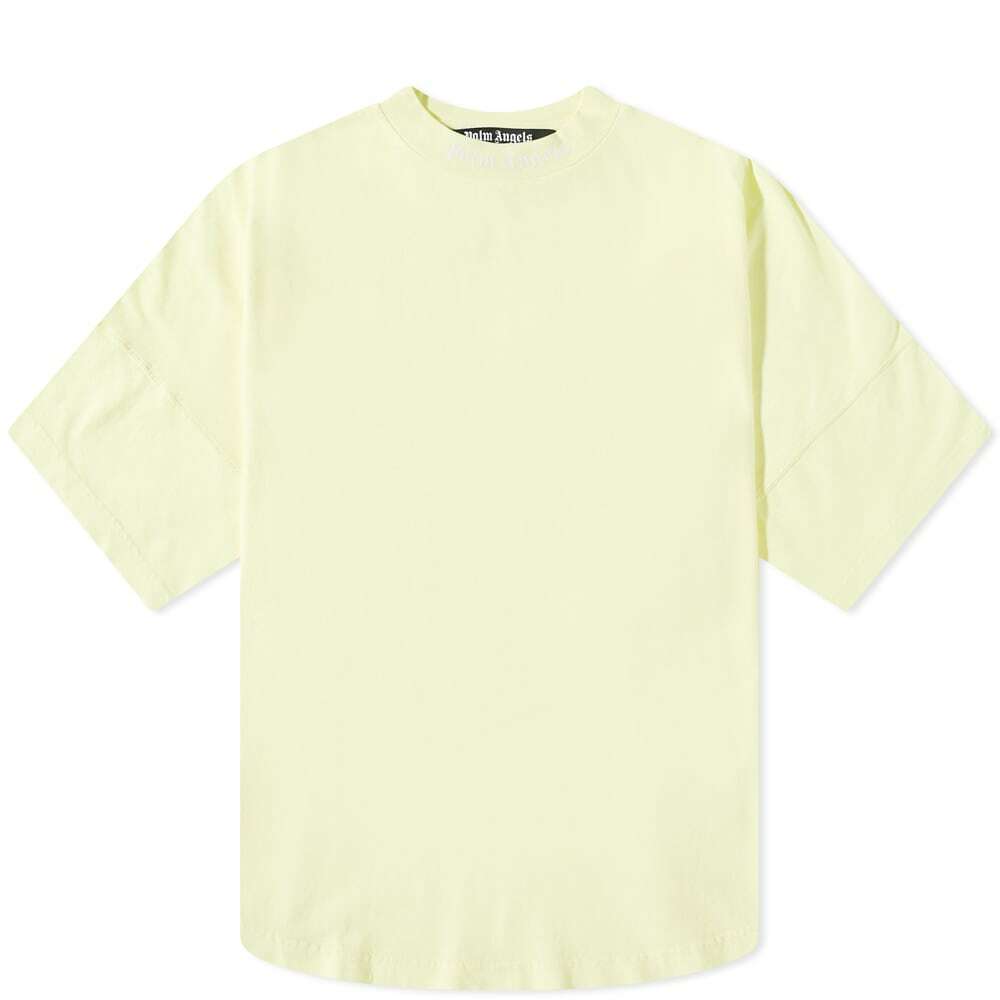 Photo: Palm Angels Men's Garment Dyed Oversized Mock Neck T-Shirt in Fluo