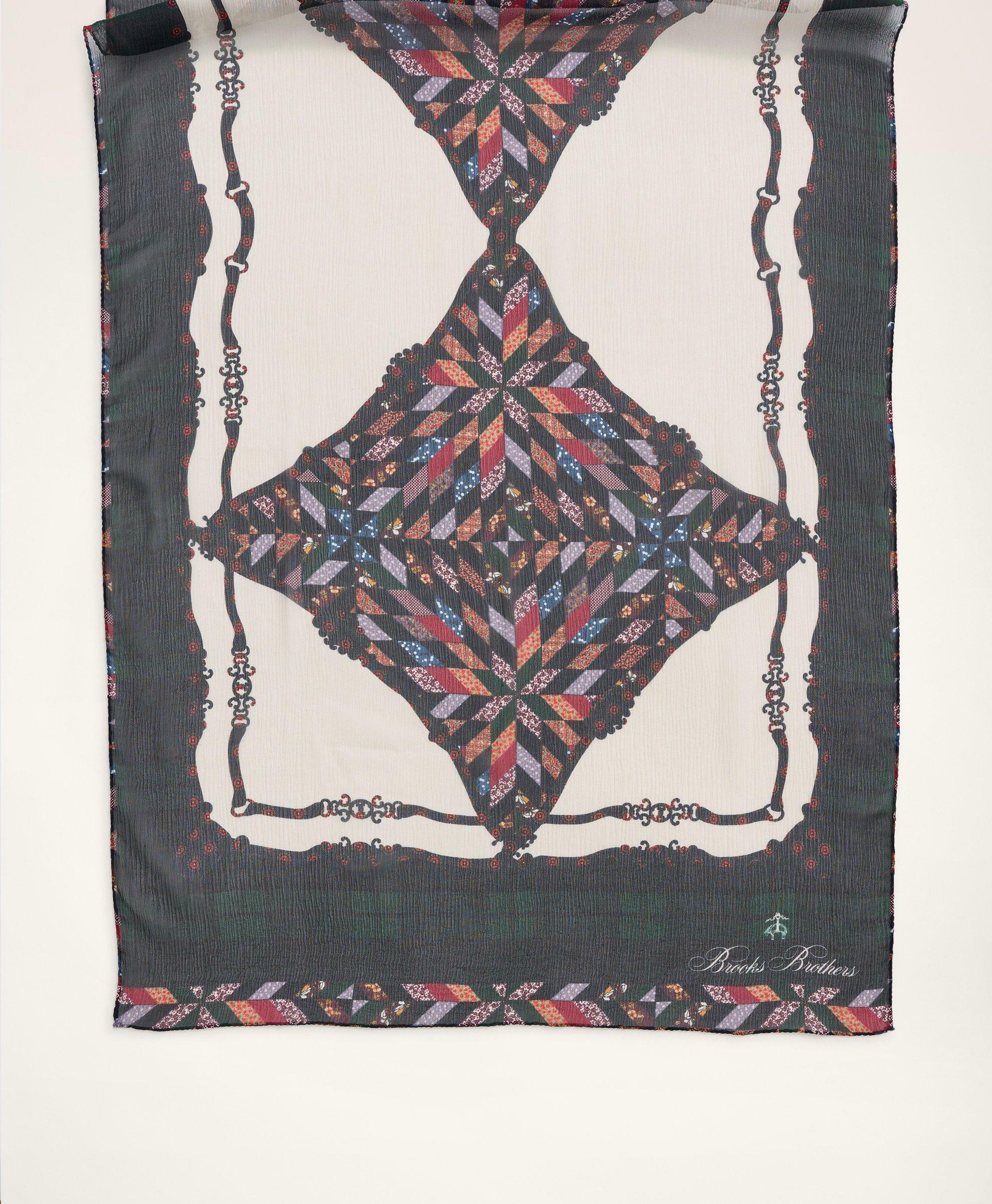 Brooks Brothers Women's Quilt Print Crinkle Silk Chiffon Scarf