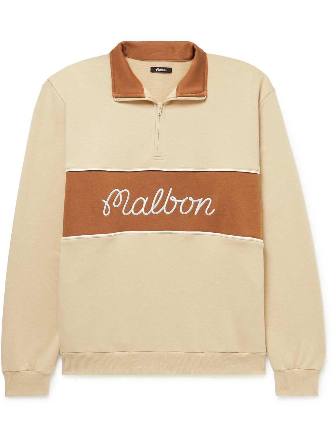 Malbon Golf - Logo-Embroidered Colour-Block Cotton-Blend Jersey Half