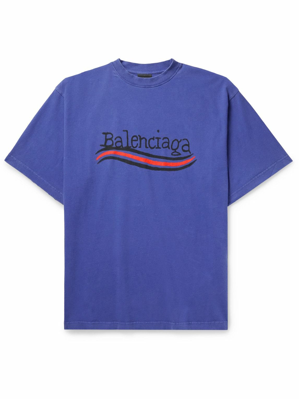 Balenciaga - Oversized Logo-Print Cotton-Jersey T-Shirt - Blue Balenciaga