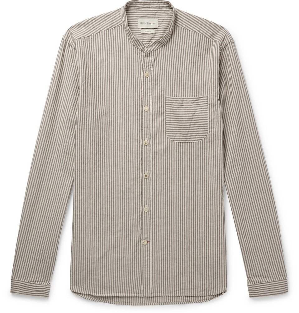 Oliver Spencer - Grandad-Collar Striped Cotton Shirt - Off-white