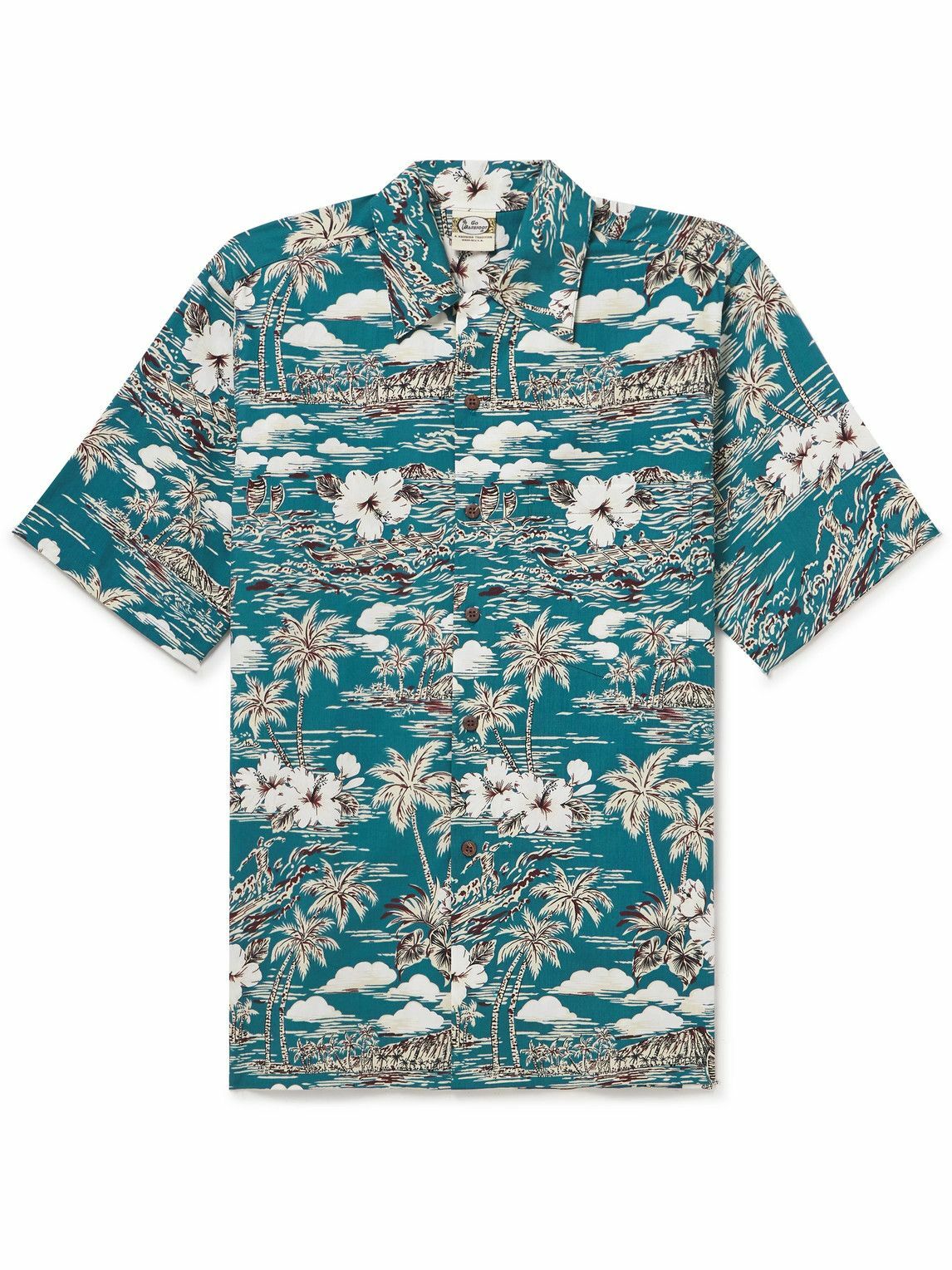 Go Barefoot - Convertible-Collar Printed Cotton Shirt - Blue Go Barefoot