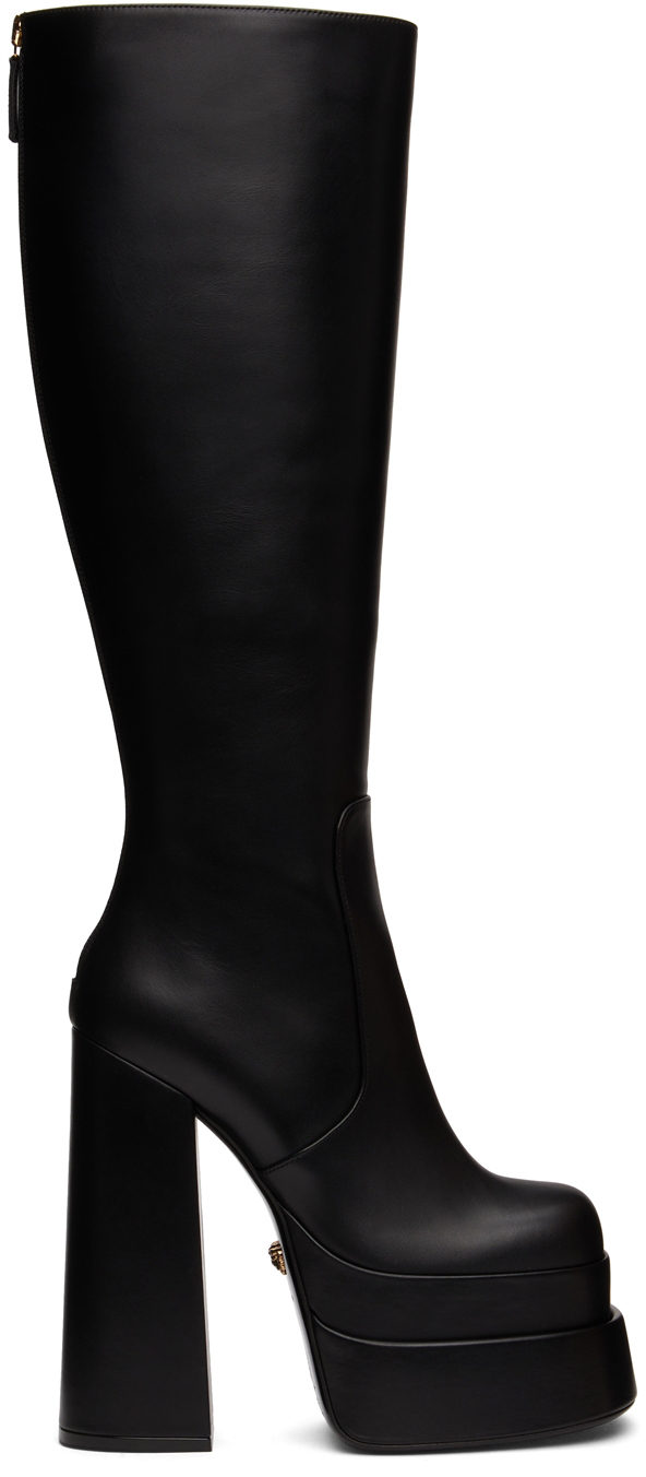 Versace Black Leather 'La Medusa' Platform Boots Versace