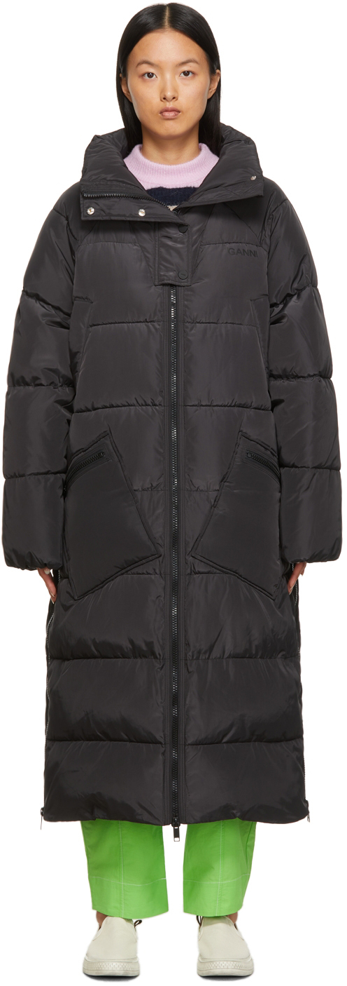 GANNI Black Insulated Long Puffer Coat GANNI