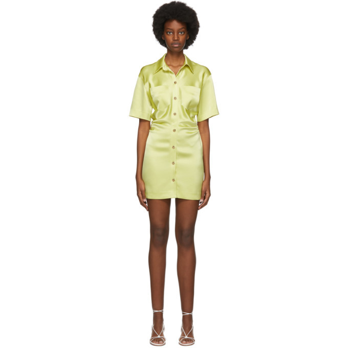 Nanushka SSENSE Exclusive Yellow Satin Cordelia Short Dress Nanushka