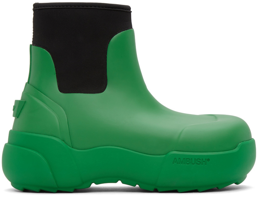 AMBUSH Green Rubber Chelsea Boots Ambush