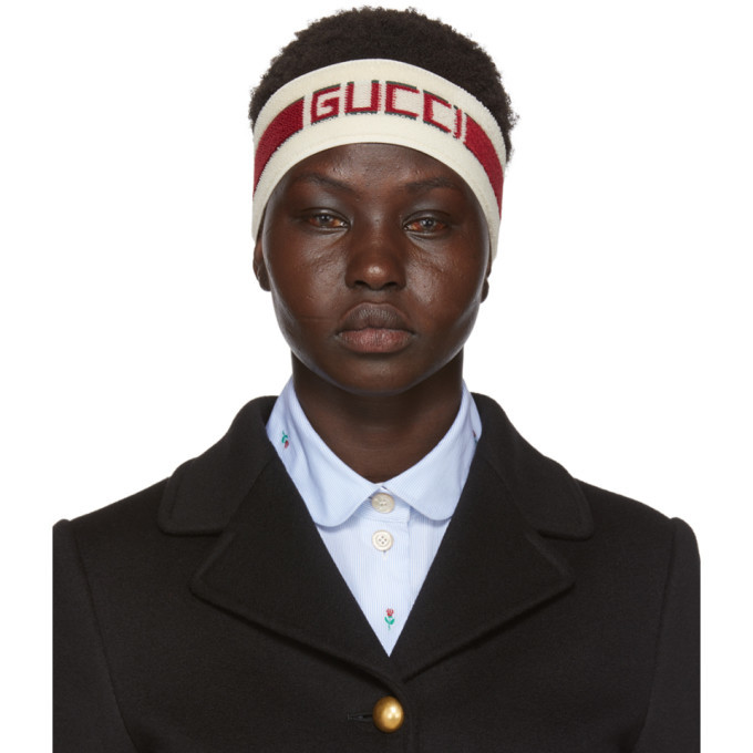 fugtighed Myrde Adskillelse Gucci Off-White and Red Stripe Logo Headband Gucci