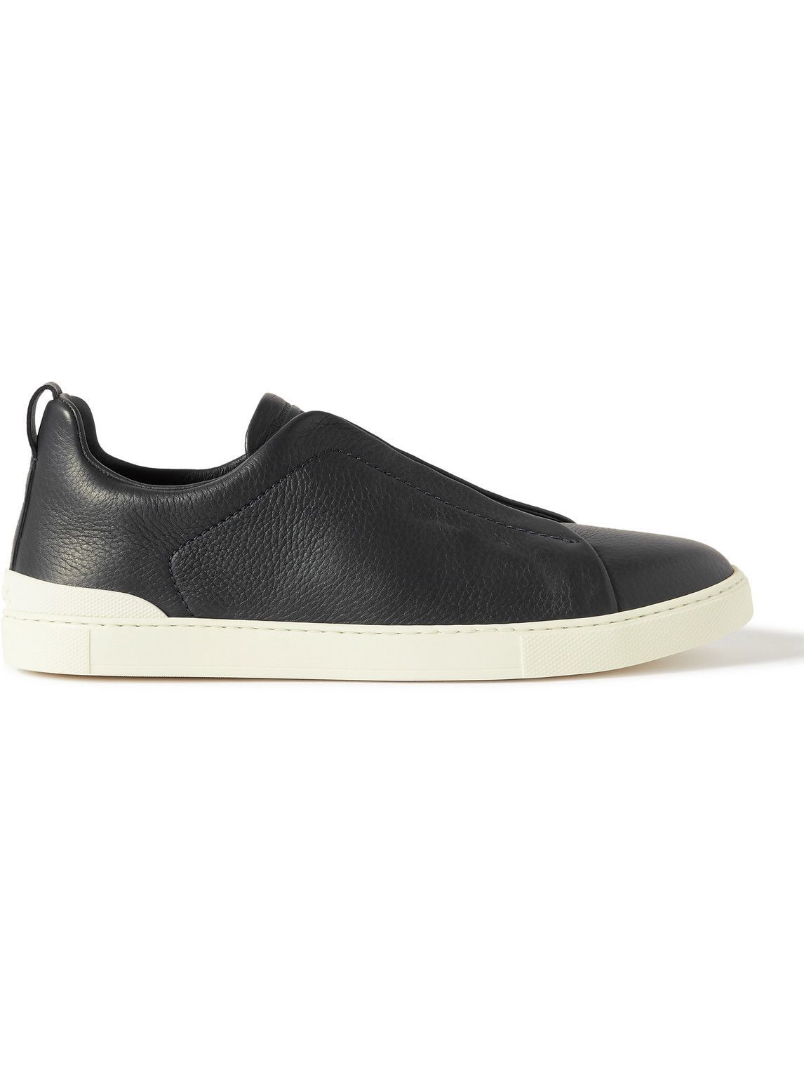 Zegna - Full-Grain Leather Slip-On Sneakers - Black