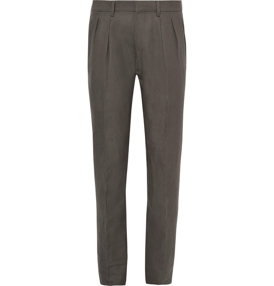 TOM FORD - Pleated Linen Trousers - Men - Green TOM FORD