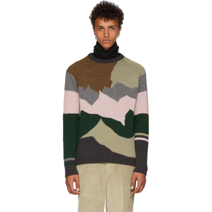 Lanvin Multicolor Intarsia Camo Knit Sweater Lanvin