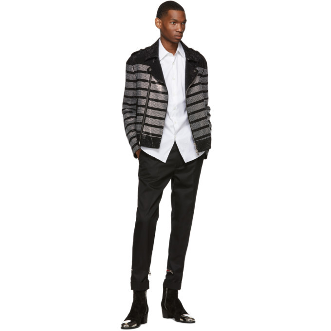Balmain Black Striped Rhinestone Biker 