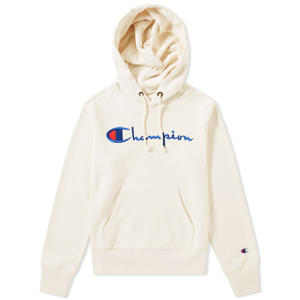 champion reverse weave script logo hoody