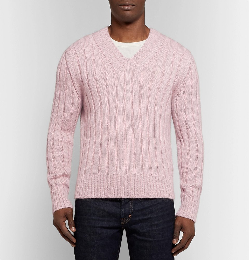 TOM FORD - Slim-Fit Ribbed Wool-Blend Sweater - Men - Pink TOM FORD