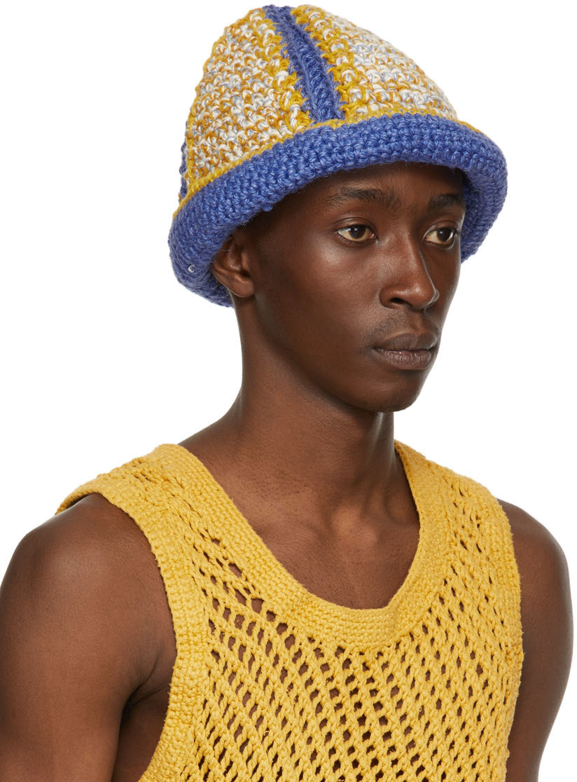 Nicholas Daley Blue & Yellow Hand-Crochet Bucket Hat Nicholas Daley