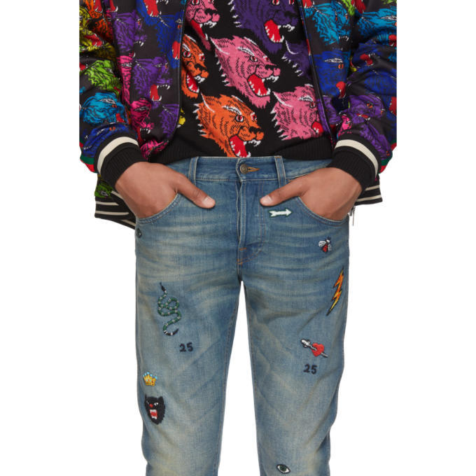 Gucci Blue Tapered Symbols Jeans Gucci