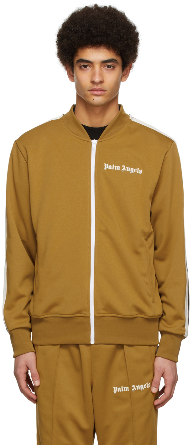 Palm Angels Tan Jersey Zip-Up Sweater Palm Angels