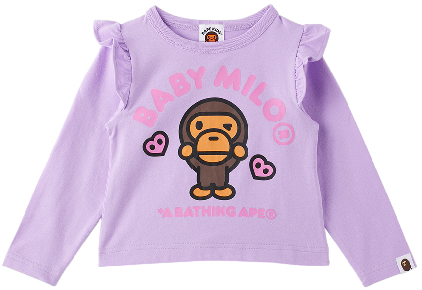 BAPE Baby Purple Baby Milo Heart Long Sleeve TShirt A Bathing Ape