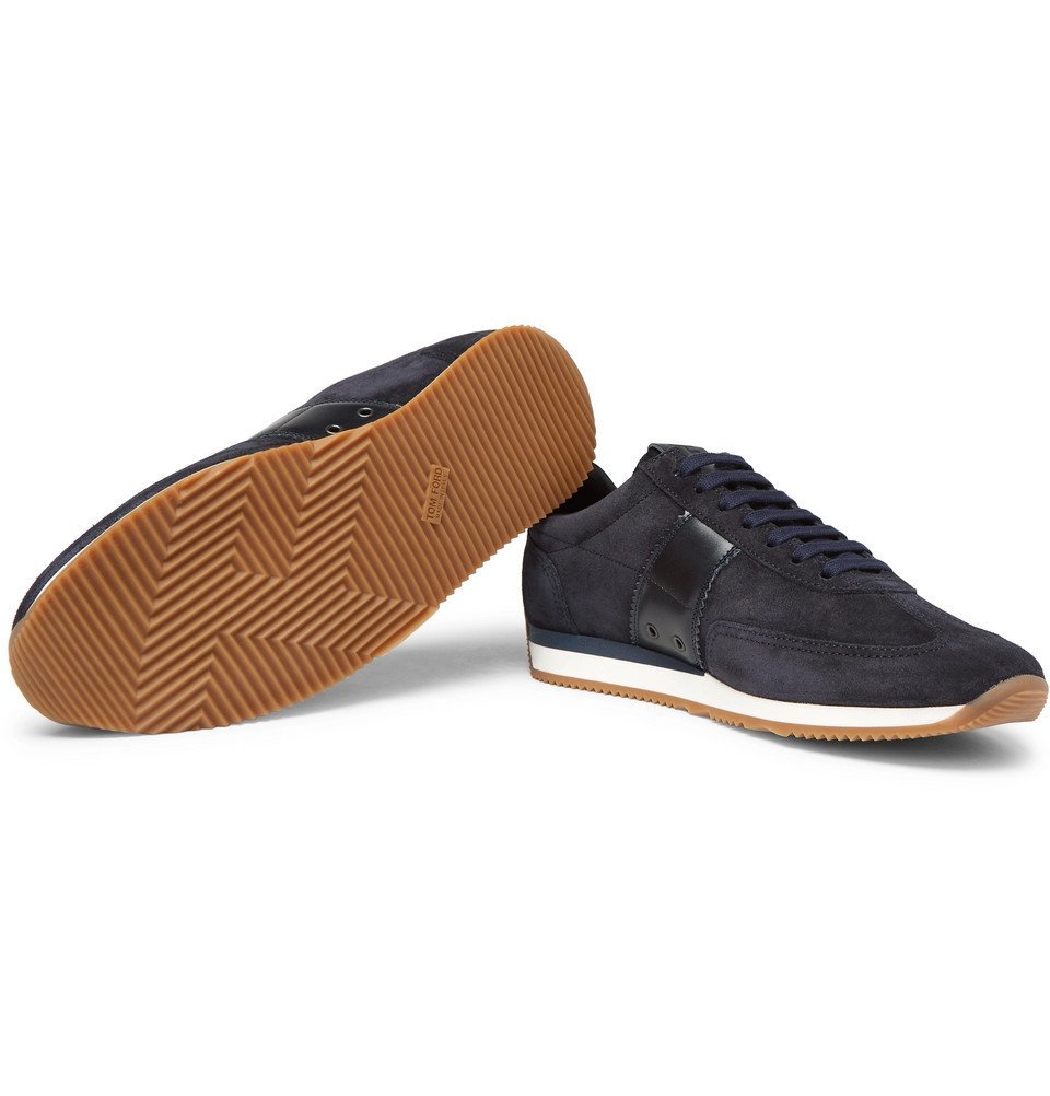 TOM FORD - Orford Leather-Trimmed Suede Sneakers - Men - Navy TOM FORD