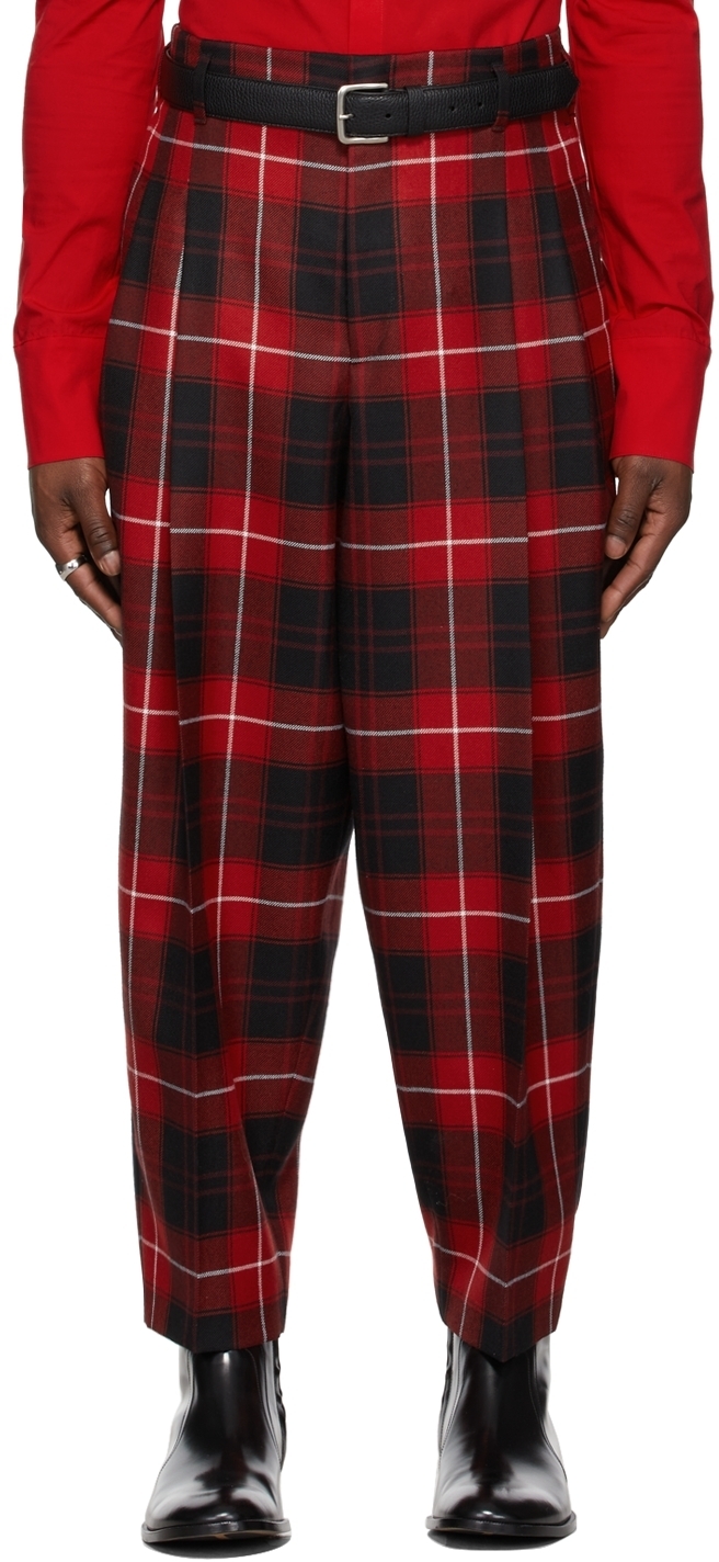 U DAN SSENSE Exclusive Red Check Trousers