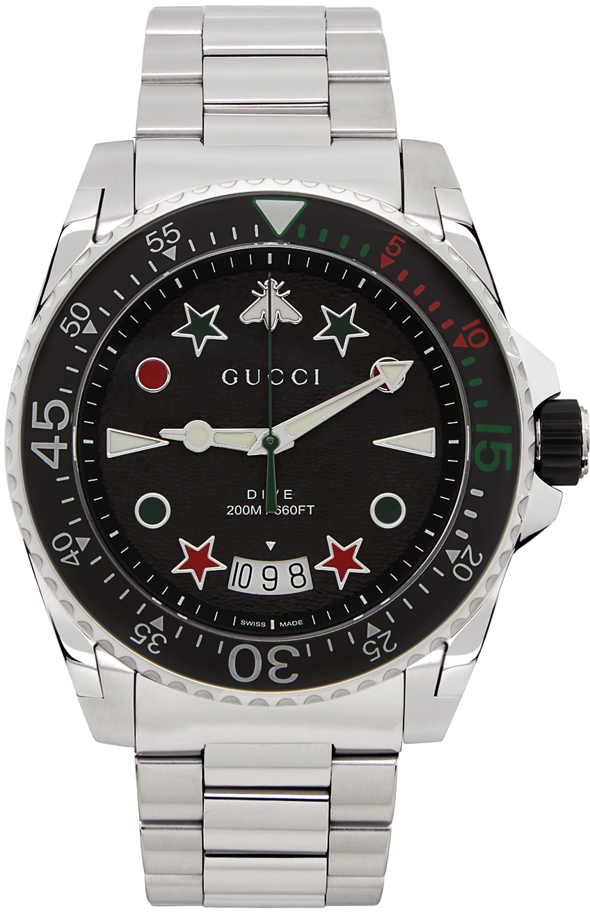 Gucci Silver & Black Dive Watch Gucci
