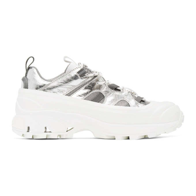 Burberry White and Silver Arthur Story Sneakers Burberry