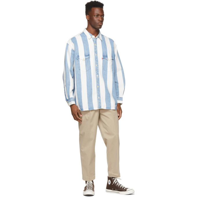 Levis Blue and White Denim Stripe Oversized Barstow Shirt Levis
