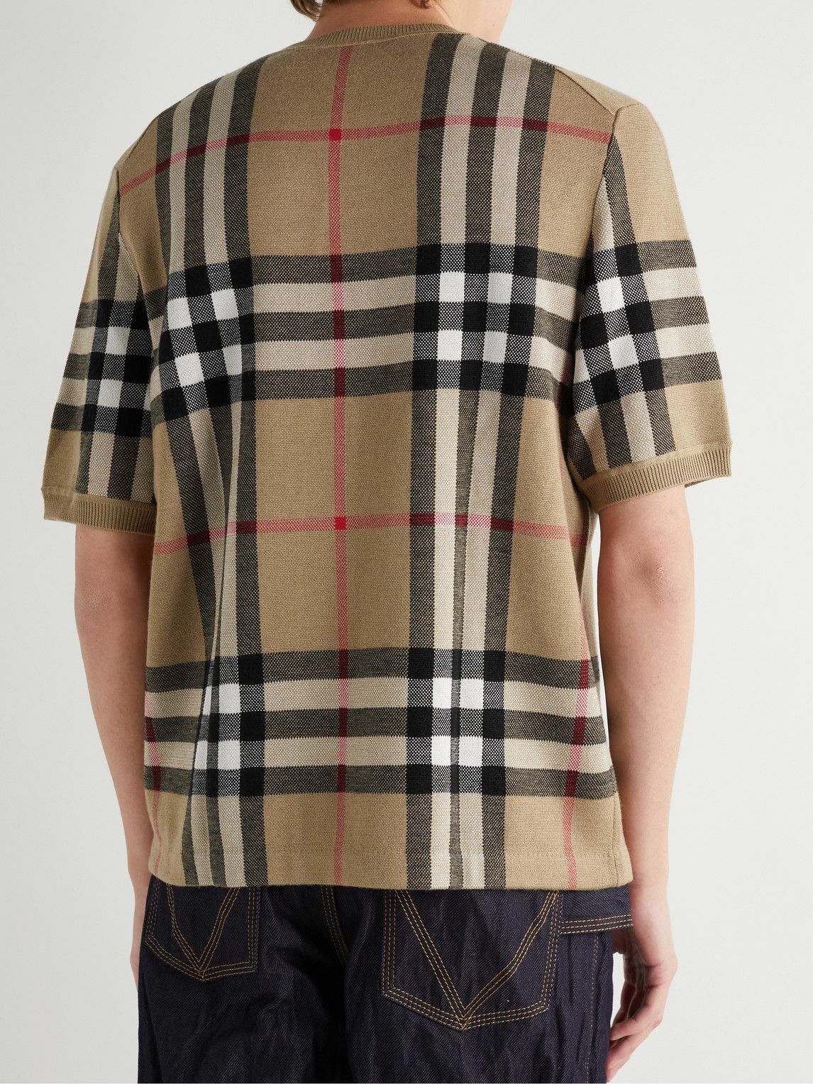 Burberry - Checked Birdseye Silk and Wool-Blend T-Shirt - Neutrals Burberry