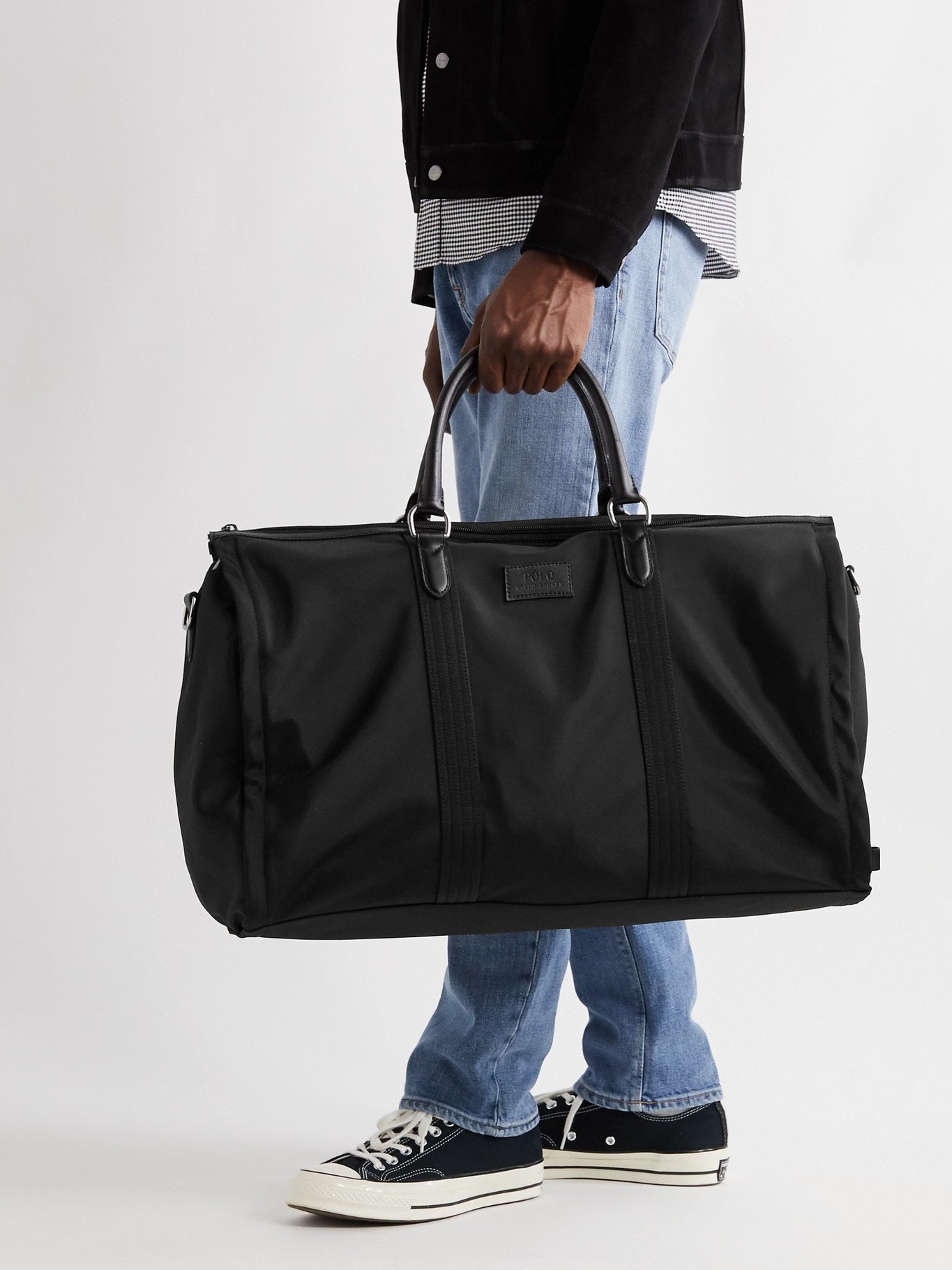 POLO RALPH LAUREN - Convertible Leather-Trimmed Nylon Holdall and Garment  Bag - Black Polo Ralph Lauren