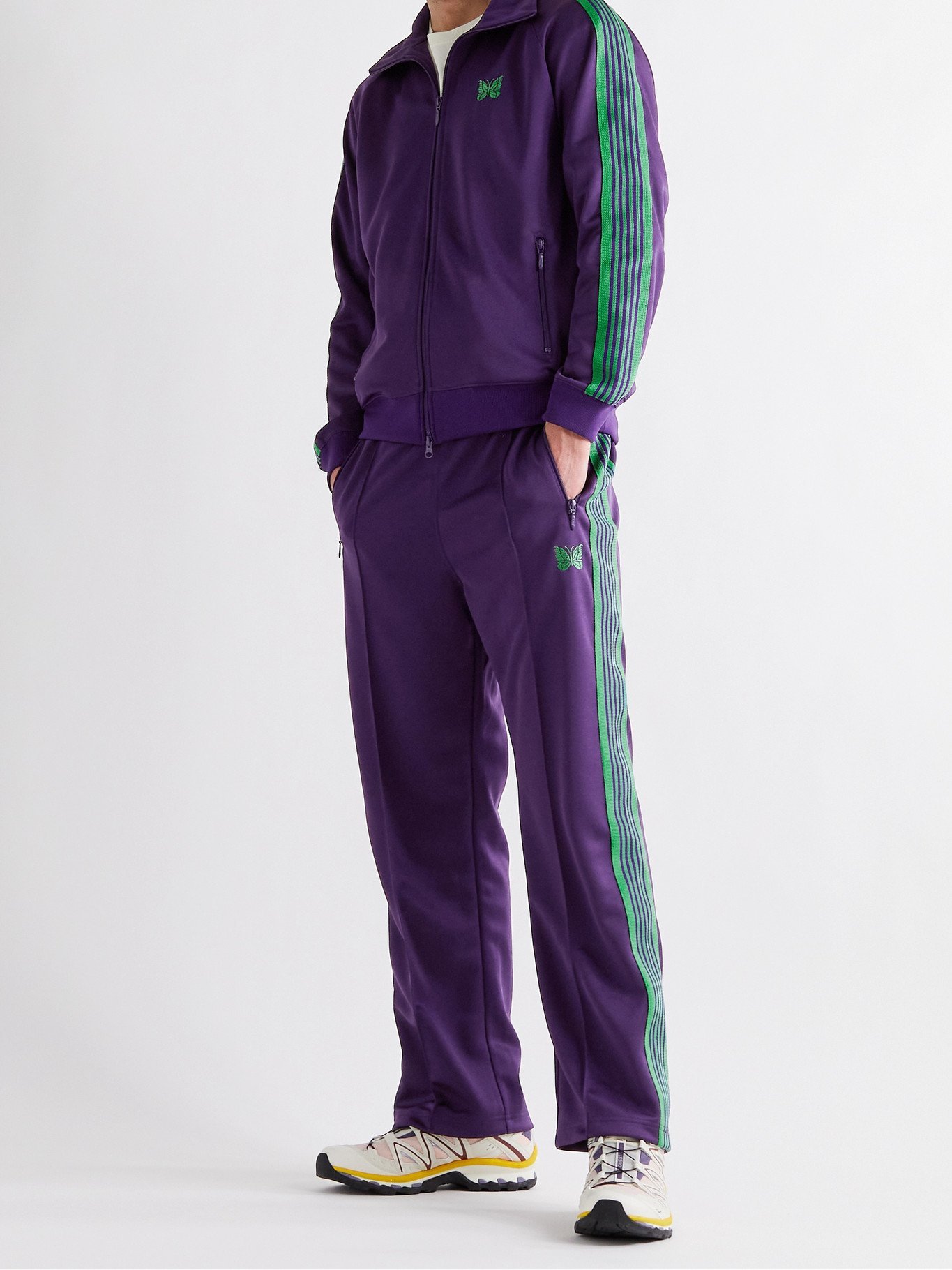 Needles - Logo-Embroidered Webbing-Trimmed Tech-Jersey Track 
