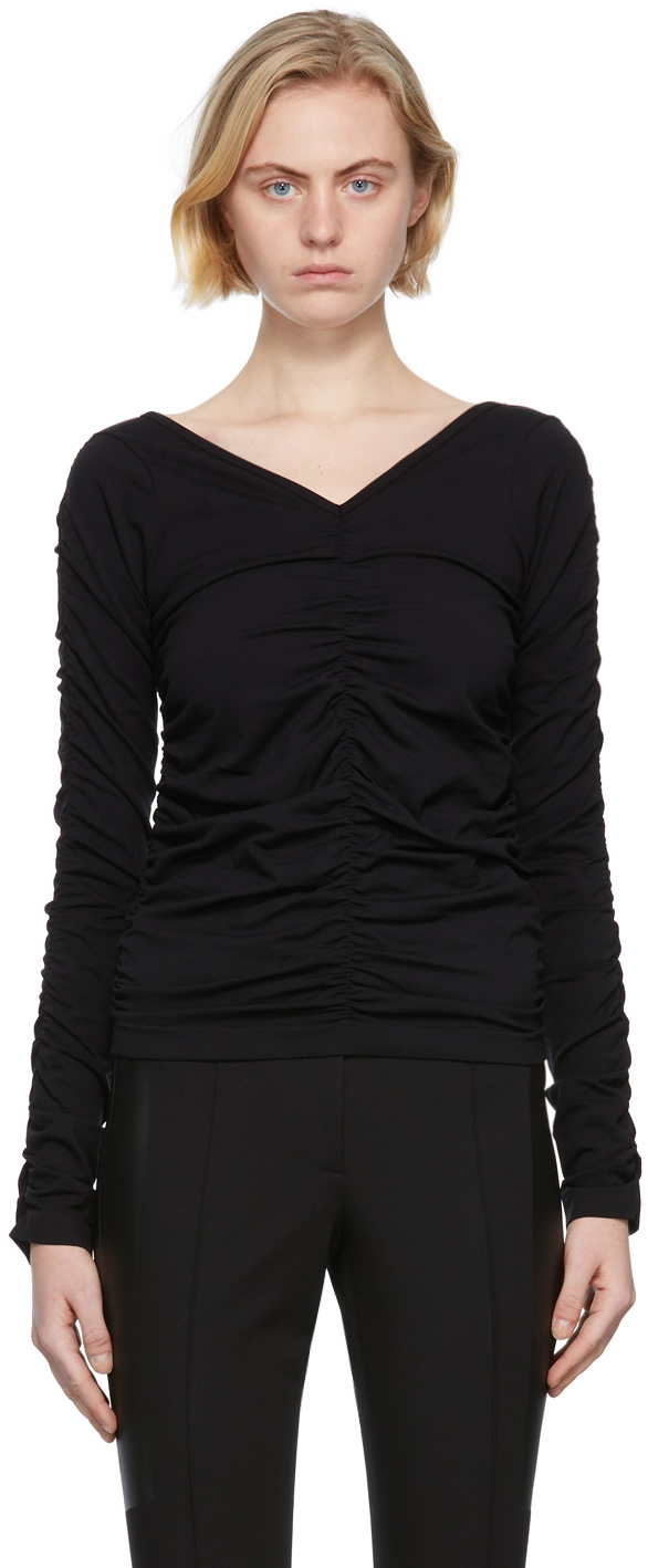 Helmut Lang Black Ruched Seamless Long Sleeve T-Shirt Helmut Lang