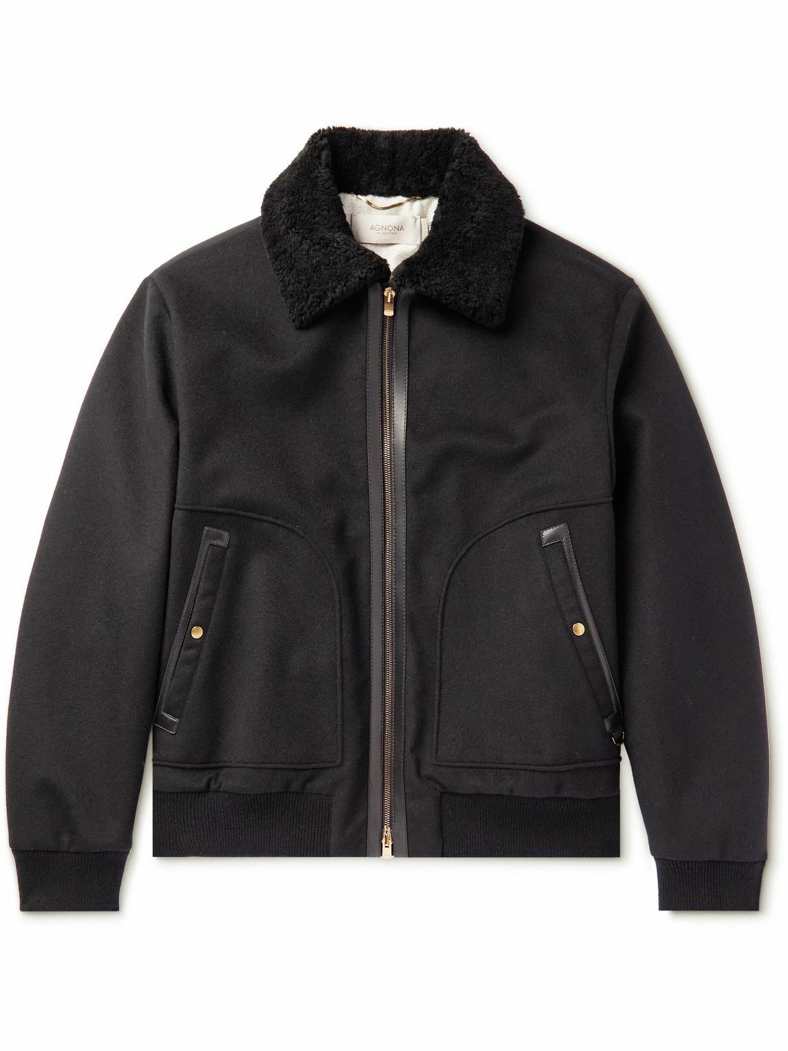 Agnona - Shearling-Trimmed Cashmere Bomber Jacket - Black Agnona