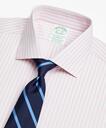 Brooks Brothers Men's Stretch Milano Slim-Fit Dress Shirt, Non-Iron Twill English Collar Bold Stripe | Pink