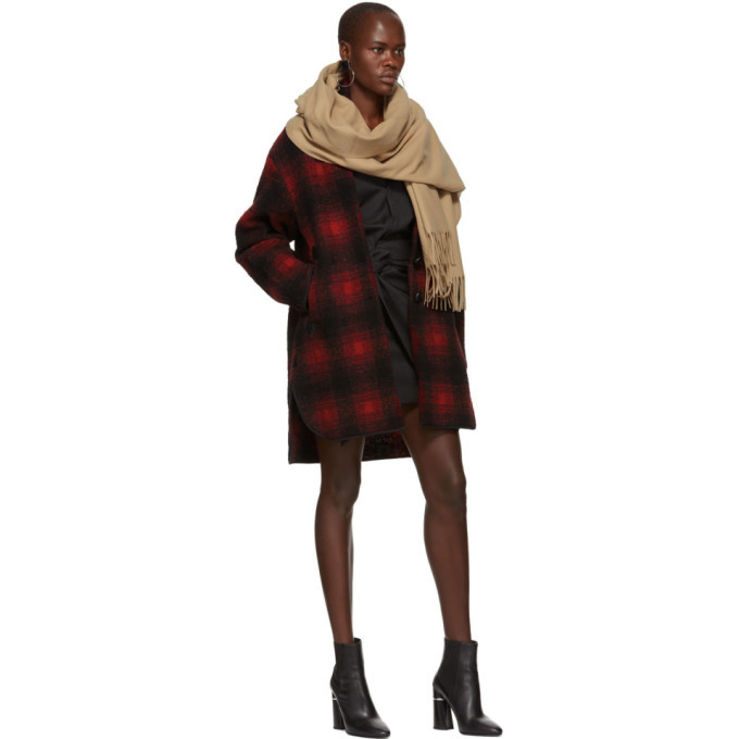 Isabel Marant Etoile Black and Red Gabrie Wool Coat